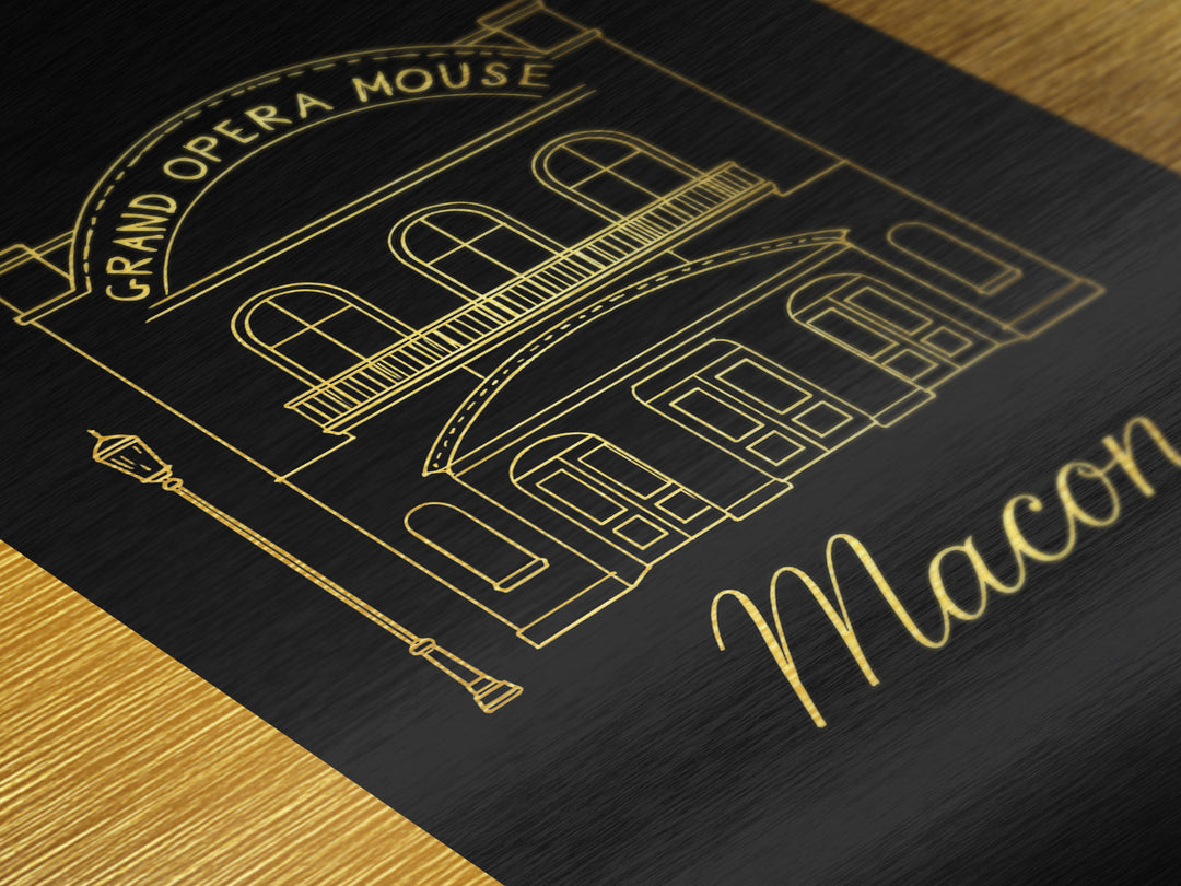 Macon Georgia Travel, Metallic Gold Print, Wood Framed Art, Metal Art, Anniversary Gift, Bedroom Art, Home Office Art