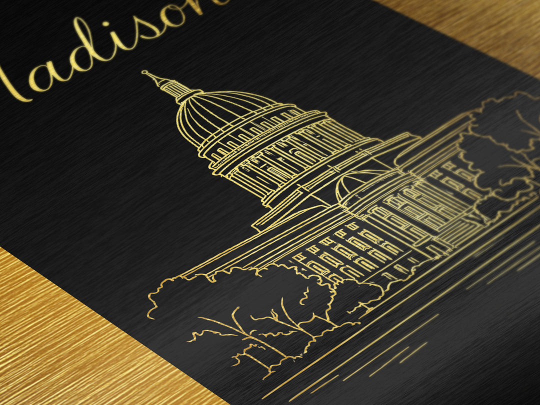 Madison Wisconsin Art, Metallic Gold Art, Wood Framed Art, Metal Art, Birthday Gift, Entryway Wall Print, Living Room Art