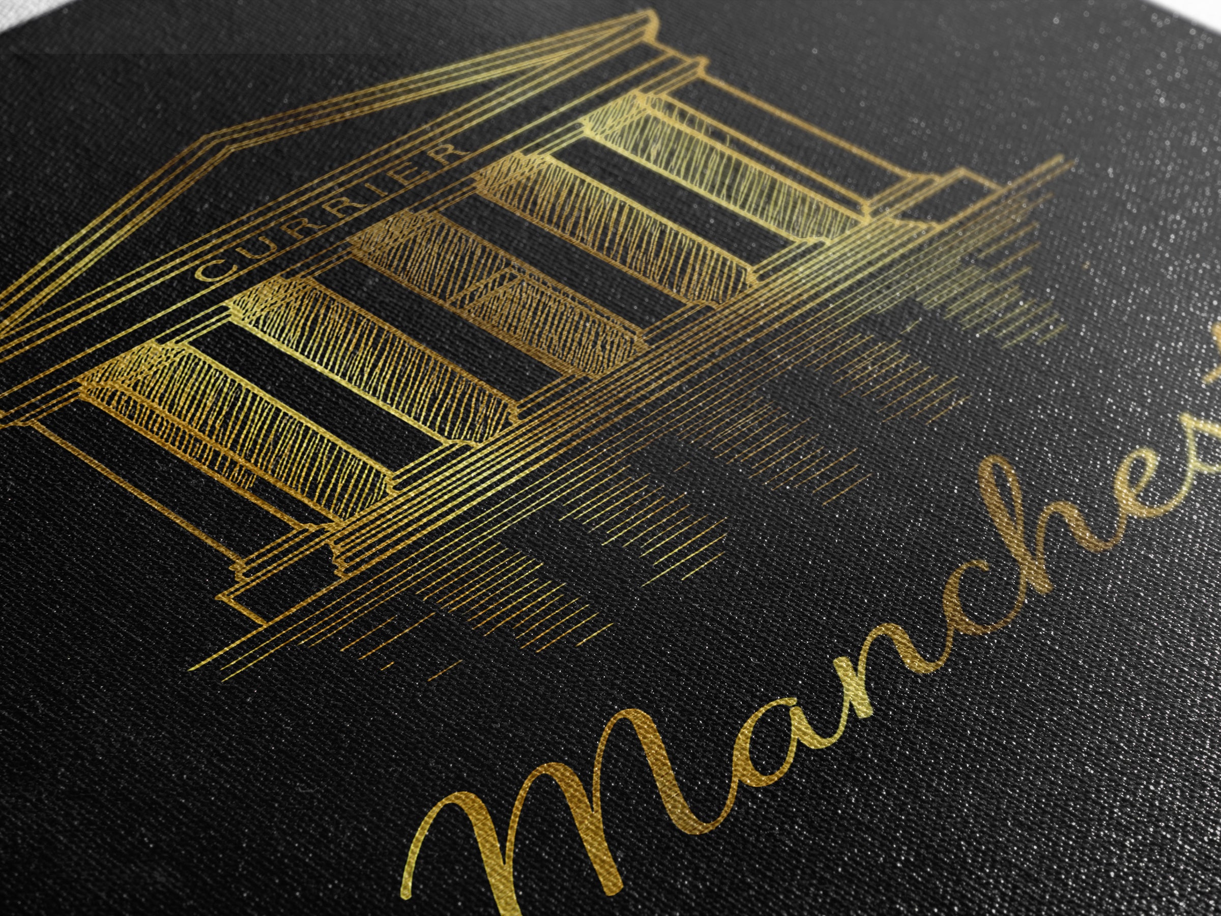 Manchester Travel Poster, Framed Canvas Print, Gold Outline Poster Art, Manchester Poster Print, Vintage City Art, Mid Century Wall Art