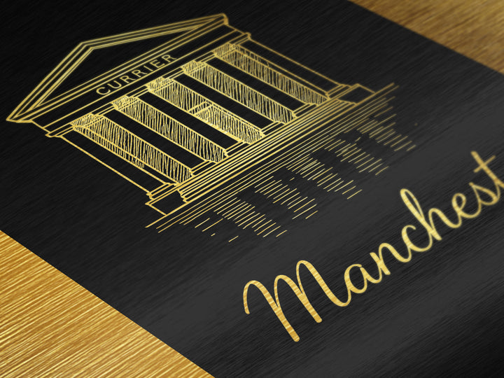 Manchester New Hampshire Art, Metallic Gold Art, Wood Framed Art, Metal Art, Adventure Lover Gift, Living Room Art, Bedroom Wall Art