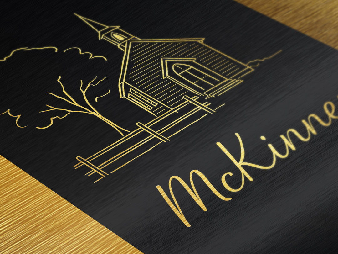 McKinney Texas Art, Metallic Gold Print, Wood Framed Art, Metal Art, Graduation Gift, Entryway Wall Print, Living Room Art