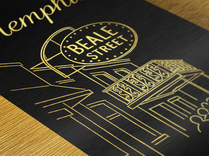 Memphis Tennessee Travel, Metallic Gold Art, Wood Framed Art, Metal Art, Honeymoon Gift, Bedroom Art, Home Office Art