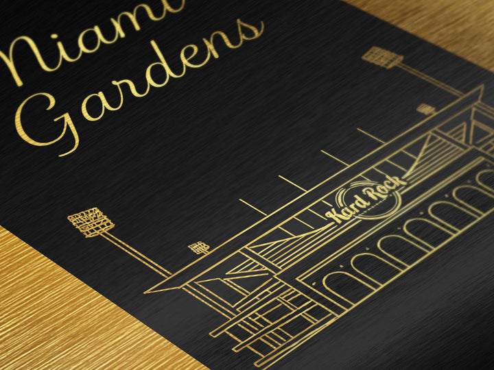 Miami Gardens Florida Travel, Metallic Gold Art, Wood Framed Art, Metal Art, Destination Gift, Bedroom Art, Home Office Art