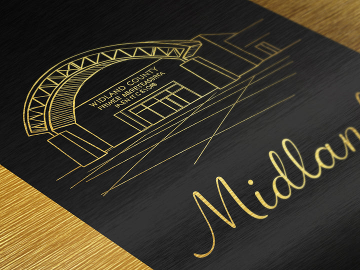 Midland Texas Travel, Metallic Gold Art, Wood Framed Art, Metal Art, Anniversary Gift, Entryway Wall Print, Hallway Wall Art