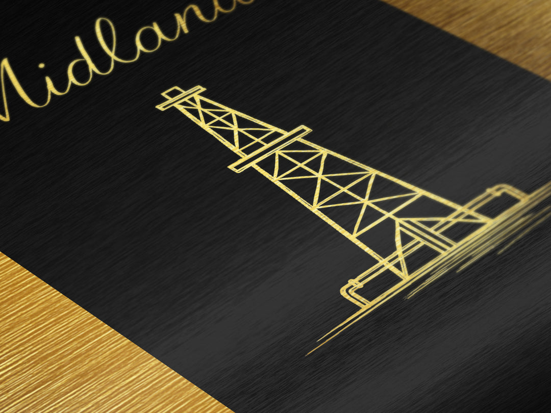Midland Texas Art, Metallic Gold Print, Wood Framed Art, Metal Art, Graduation Gift, Bedroom Wall Art, Living Room Art