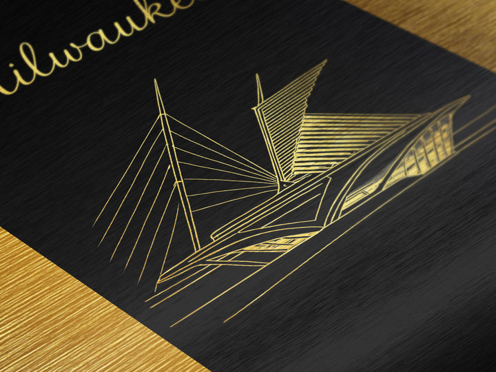 Milwaukee Wisconsin Travel, Metallic Gold Art, Wood Framed Art, Metal Art, Honeymoon Gift, Bedroom Art, Home Office Art