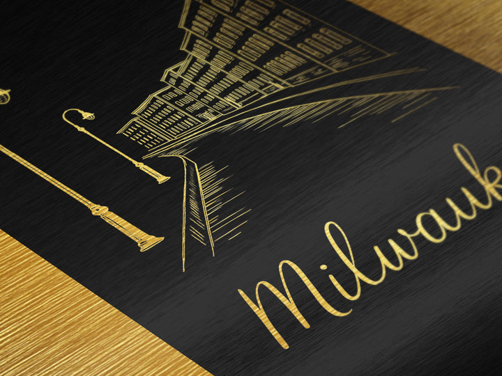 Milwaukee Wisconsin Art, Metallic Gold Print, Wood Framed Art, Metal Art, Birthday Gift, Living Room Art, Entryway Wall Print