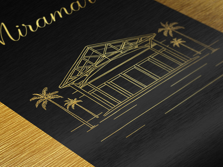 Miramar Florida Travel, Metallic Gold Art, Wood Framed Art, Metal Art, Destination Gift, Bedroom Art, Home Office Art