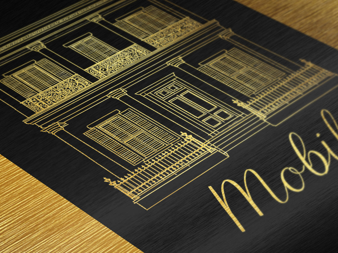 Mobile Alabama Art, Metallic Gold Art, Wood Framed Art, Metal Art, Anniversary Gift, Entryway Wall Print, Hallway Wall Art