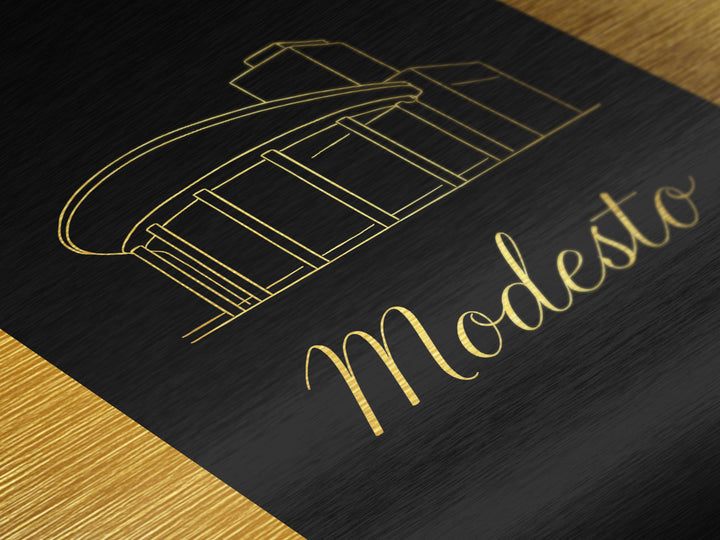 Modesto California Travel, Metallic Gold Print, Wood Framed Art, Metal Art, Graduation Gift, Bedroom Wall Art, Living Room Art