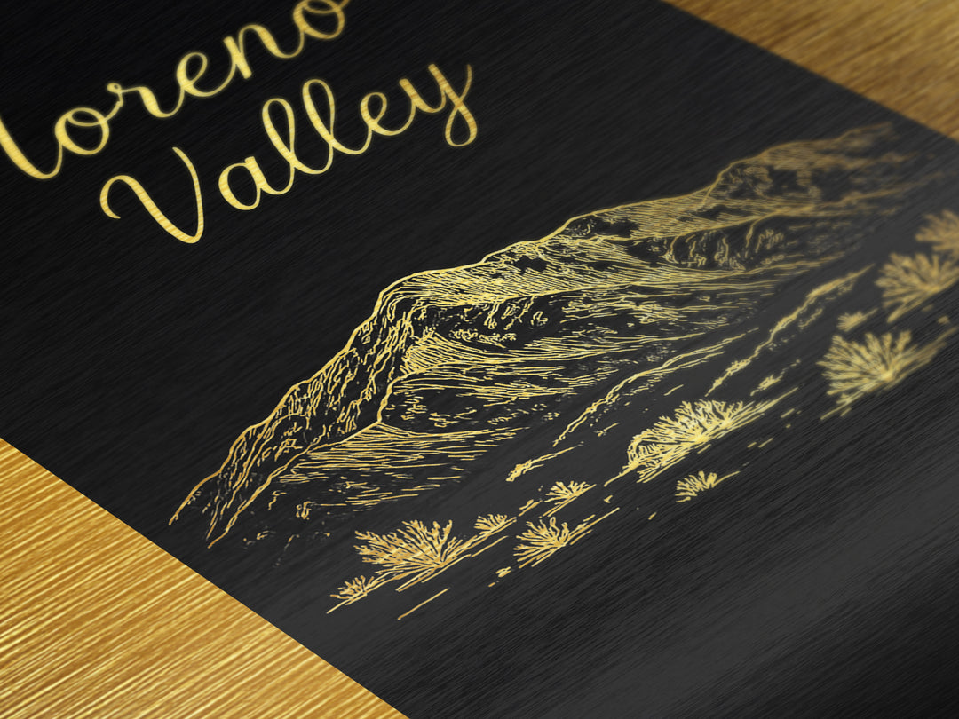 Moreno Valley California Art, Metallic Gold Print, Wood Framed Art, Metal Art, Modern Wall Art, Adventure Lover Gift, Bedroom Wall Art