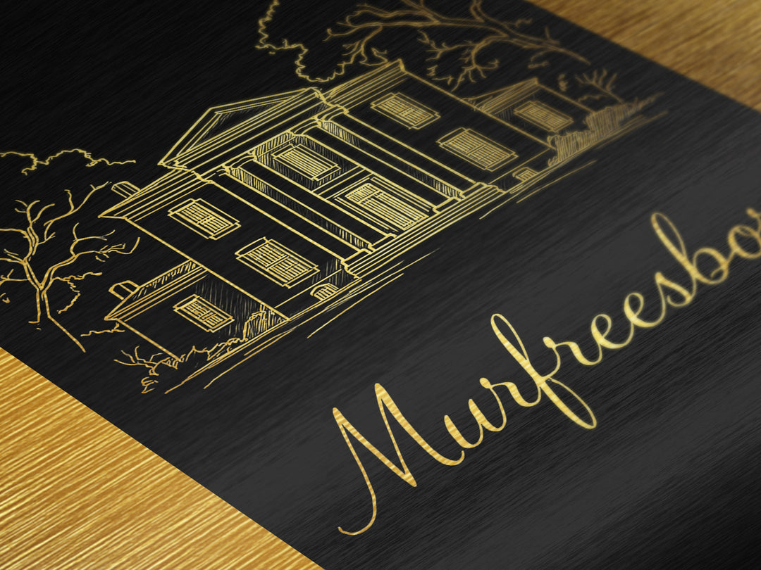 Murfreesboro Tennessee Art, Metallic Gold Print, Wood Framed Art, Metal Art, Modern House Art, Wanderlust Gift, Entryway Wall Print