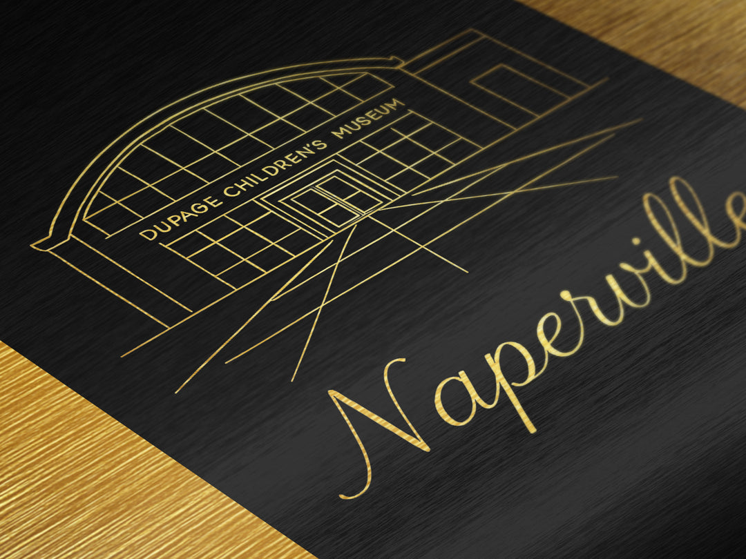 Naperville Illinois Art, Metallic Gold Print, Wood Framed Art, Metal Art, Modern Wall Art, Graduation Gift, Living Room Art