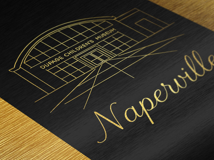 Naperville Illinois Art, Metallic Gold Print, Wood Framed Art, Metal Art, Modern Wall Art, Graduation Gift, Living Room Art