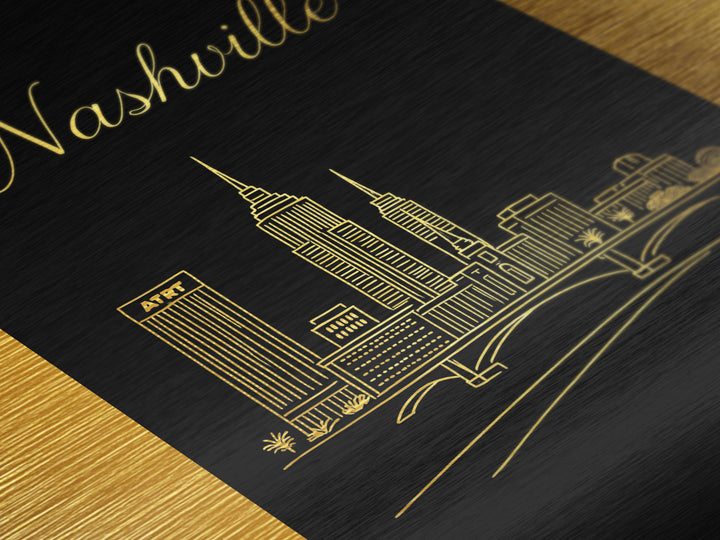 Nashville Tennessee Art, Metallic Gold Print, Wood Framed Art, Metal Art, Modern House Art, Birthday Gift, Entryway Wall Print