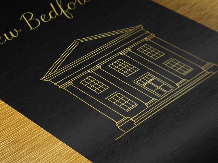 New Bedford Massachusetts Travel, Metallic Gold Print, Wood Framed Art, Metal Art, Modern House Art, Traveler Gift, Entryway Wall Print