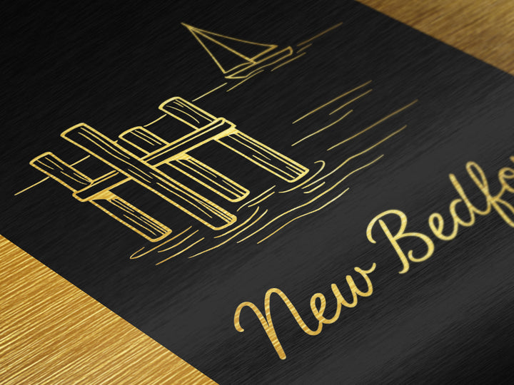 New Bedford Massachusetts Art, Metallic Gold Art, Wood Framed Art, Metal Art, Minimalist Wall Art, Wanderlust Gift, Bedroom Wall Art