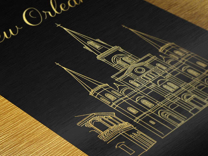 New Orleans Louisiana Travel, Metallic Gold Print, Wood Framed Art, Metal Art, Retirement Gift, Bedroom Wall Art, Hallway Wall Art