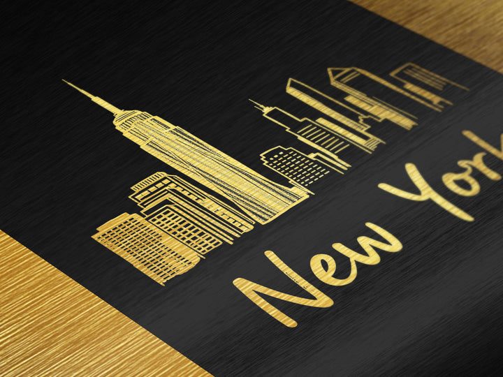 New York New York Art, Metallic Gold Art, Wood Framed Art, Metal Art, Modern Wall Art, Graduation Gift, Entryway Wall Print