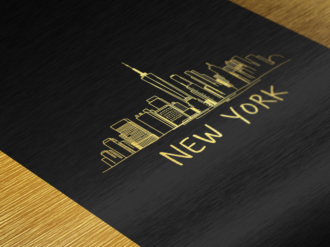 New York New York Travel, Metallic Gold Print, Wood Framed Art, Metal Art, Minimalist Wall Art, Honeymoon Gift, Bedroom Art
