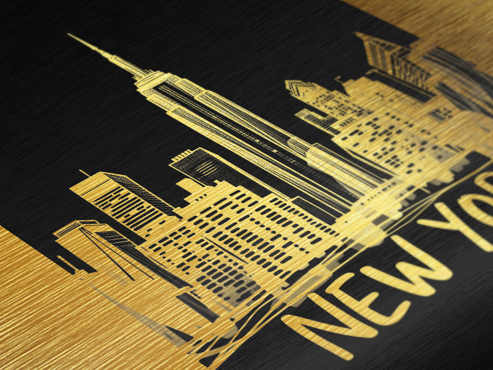 New York New York Art, Metallic Gold Art, Wood Framed Art, Metal Art, Modern House Art, Birthday Gift, Living Room Art