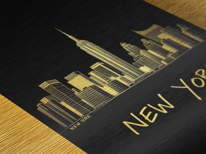 New York New York Travel, Metallic Gold Print, Wood Framed Art, Metal Art, Retirement Gift, Hallway Wall Art, Bedroom Wall Art