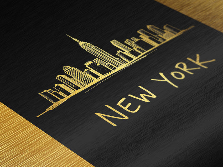 New York New York Travel, Metallic Gold Print, Wood Framed Art, Metal Art, Traveler Gift, Entryway Wall Print, Hallway Wall Art