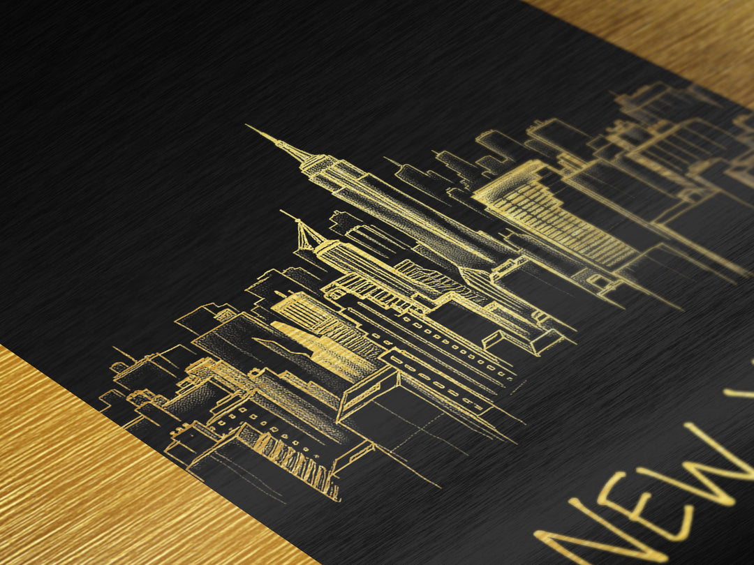 New York New York Art, Metallic Gold Art, Wood Framed Art, Metal Art, Modern House Art, Honeymoon Gift, Bedroom Wall Art