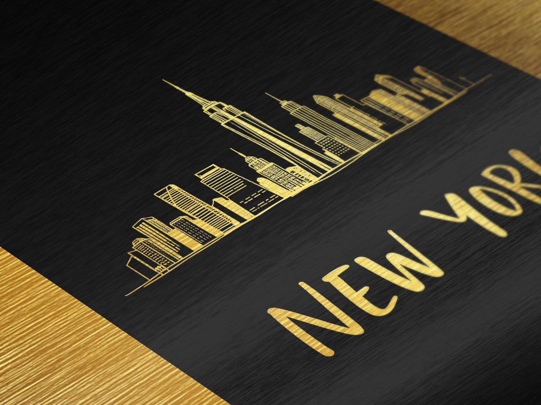 New York New York Art, Metallic Gold Art, Wood Framed Art, Metal Art, Retirement Gift, Hallway Wall Art, Living Room Art