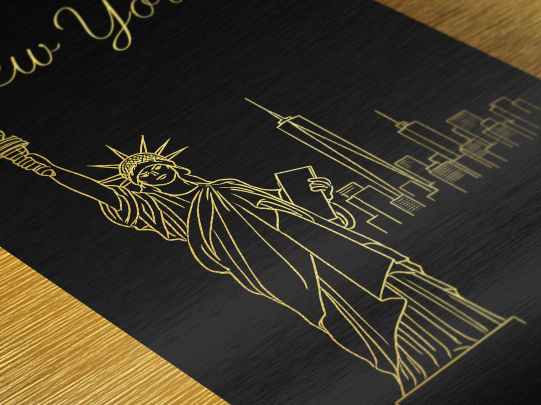 New York New York Travel, Metallic Gold Print, Wood Framed Art, Metal Art, Modern Wall Art, Adventure Lover Gift, Bedroom Wall Art