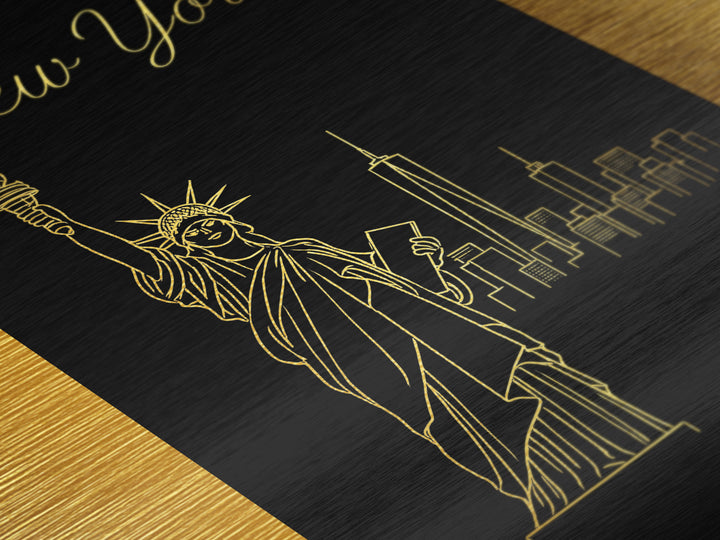 New York New York Travel, Metallic Gold Print, Wood Framed Art, Metal Art, Modern Wall Art, Adventure Lover Gift, Bedroom Wall Art