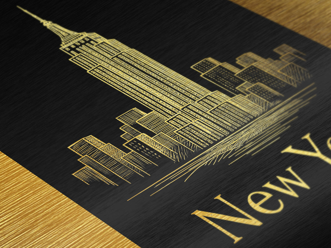 New York New York Travel, Metallic Gold Print, Wood Framed Art, Metal Art, Modern House Art, Wanderlust Gift, Bedroom Art