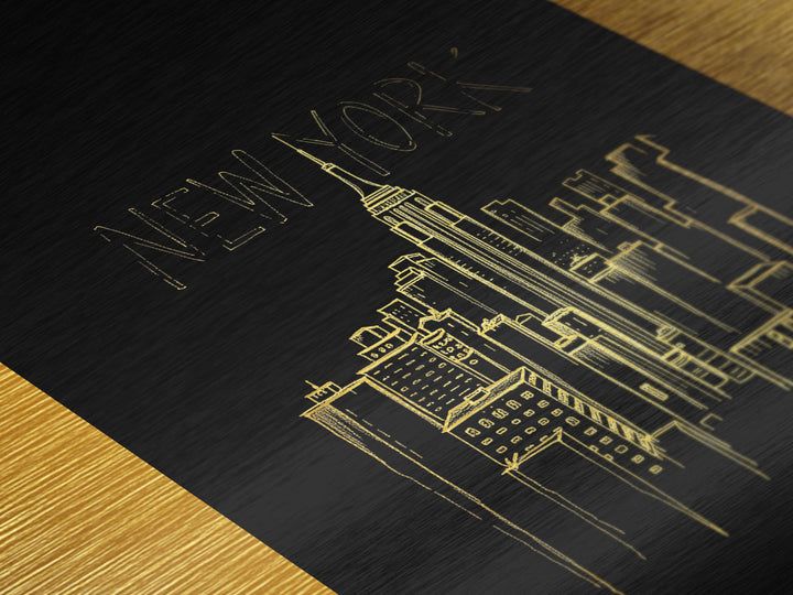 New York New York Art, Metallic Gold Art, Wood Framed Art, Metal Art, Traveler Gift, Entryway Wall Print, Hallway Wall Art