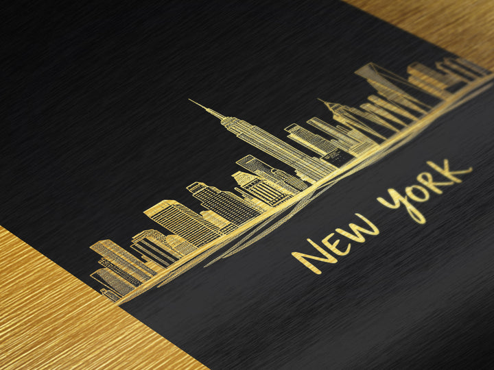 New York New York Travel, Metallic Gold Print, Wood Framed Art, Metal Art, Minimalist Wall Art, Anniversary Gift, Bedroom Art