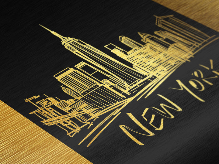 New York New York Travel, Metallic Gold Print, Wood Framed Art, Metal Art, Modern House Art, Honeymoon Gift, Bedroom Wall Art