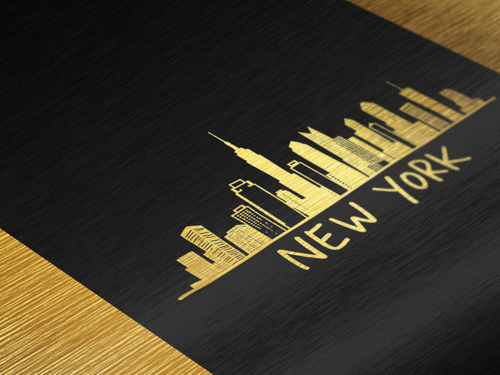 New York New York Art, Metallic Gold Art, Wood Framed Art, Metal Art, Minimalist Wall Art, Birthday Gift, Entryway Wall Print