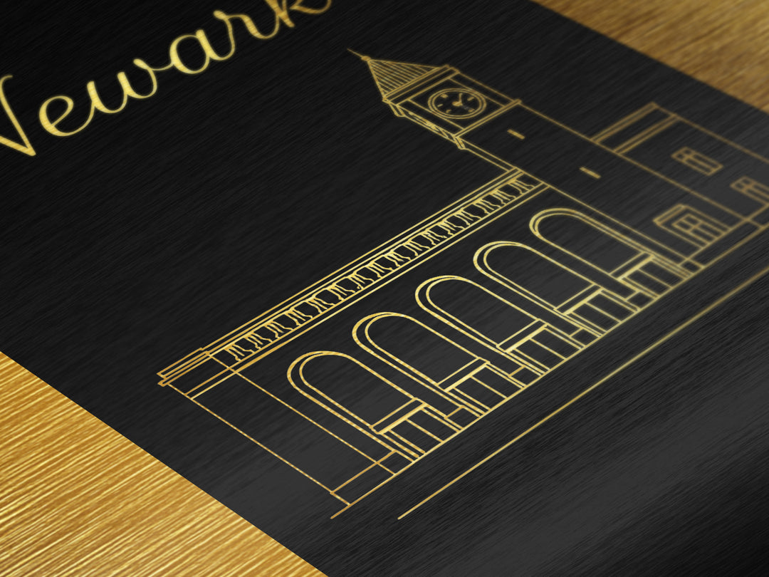 Newark New Jersey Travel, Metallic Gold Print, Wood Framed Art, Metal Art, Modern Wall Art, Adventure Lover Gift, Bedroom Wall Art