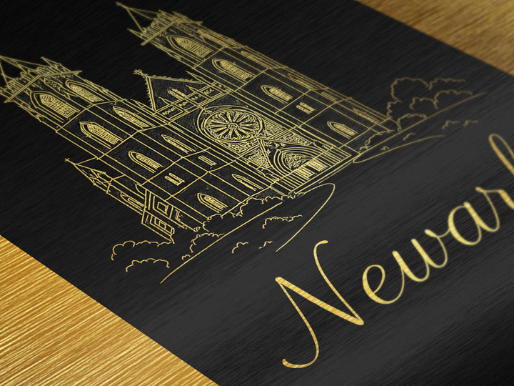 Newark New Jersey Art, Metallic Gold Art, Wood Framed Art, Metal Art, Minimalist Wall Art, Destination Gift, Living Room Art