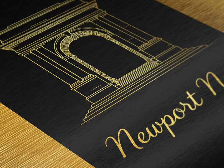 Newport News Virginia Art, Metallic Gold Art, Wood Framed Art, Metal Art, Modern House Art, Wanderlust Gift, Entryway Wall Print