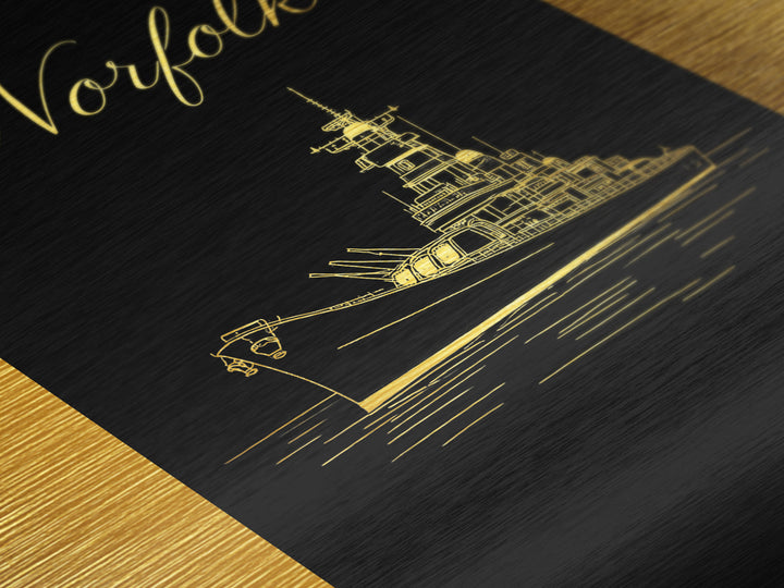 Norfolk Virginia Art, Metallic Gold Art, Wood Framed Art, Metal Art, Minimalist Wall Art, Anniversary Gift, Bedroom Wall Art