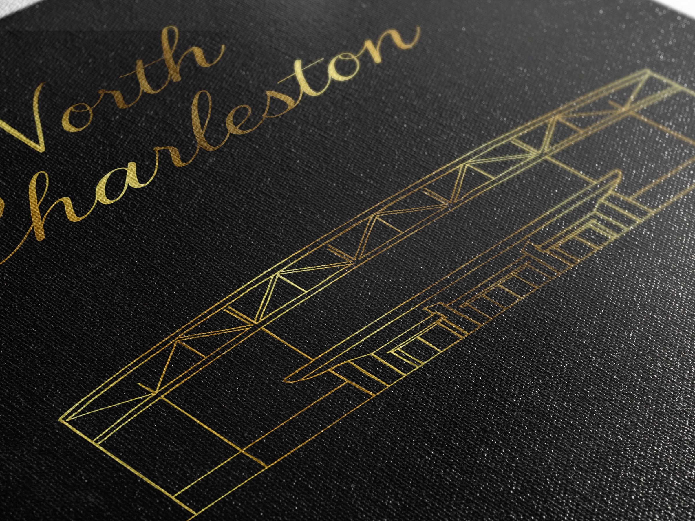 North Charleston South Carolina Travel Poster, Canvas Print, Gold Outline Poster Art, North Charleston Poster Print, Living Room Wall Art