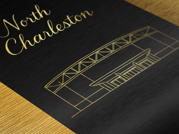 North Charleston South Carolina Travel, Metallic Gold Art, Wood Framed Art, Metal Art, Modern Wall Art, Honeymoon Gift, Bedroom Wall Art