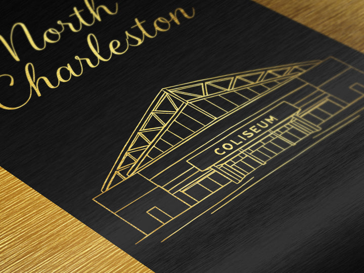 North Charleston South Carolina Art, Metallic Gold Print, Wood Framed Art, Metal Art, Minimalist Wall Art, Birthday Gift, Living Room Art