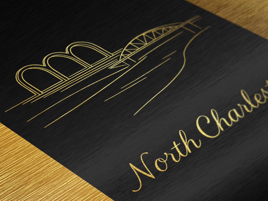 North Charleston South Carolina Art, Metallic Gold Print, Wood Framed Art, Metal Art, Adventure Lover Gift, Hallway Wall Art, Bedroom Art