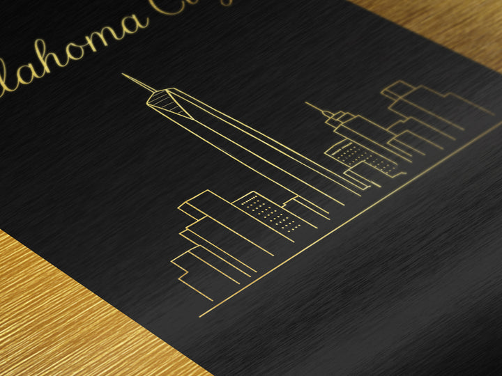 Oklahoma City Oklahoma Travel, Metallic Gold Art, Wood Framed Art, Metal Art, Retirement Gift, Bedroom Wall Art, Hallway Wall Art