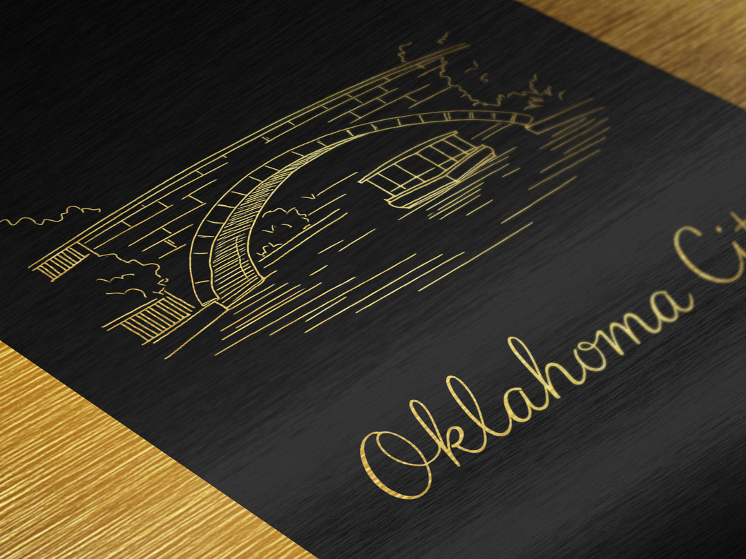Oklahoma City Oklahoma Art, Metallic Gold Print, Wood Framed Art, Metal Art, Modern Wall Art, Adventure Lover Gift, Entryway Wall Print
