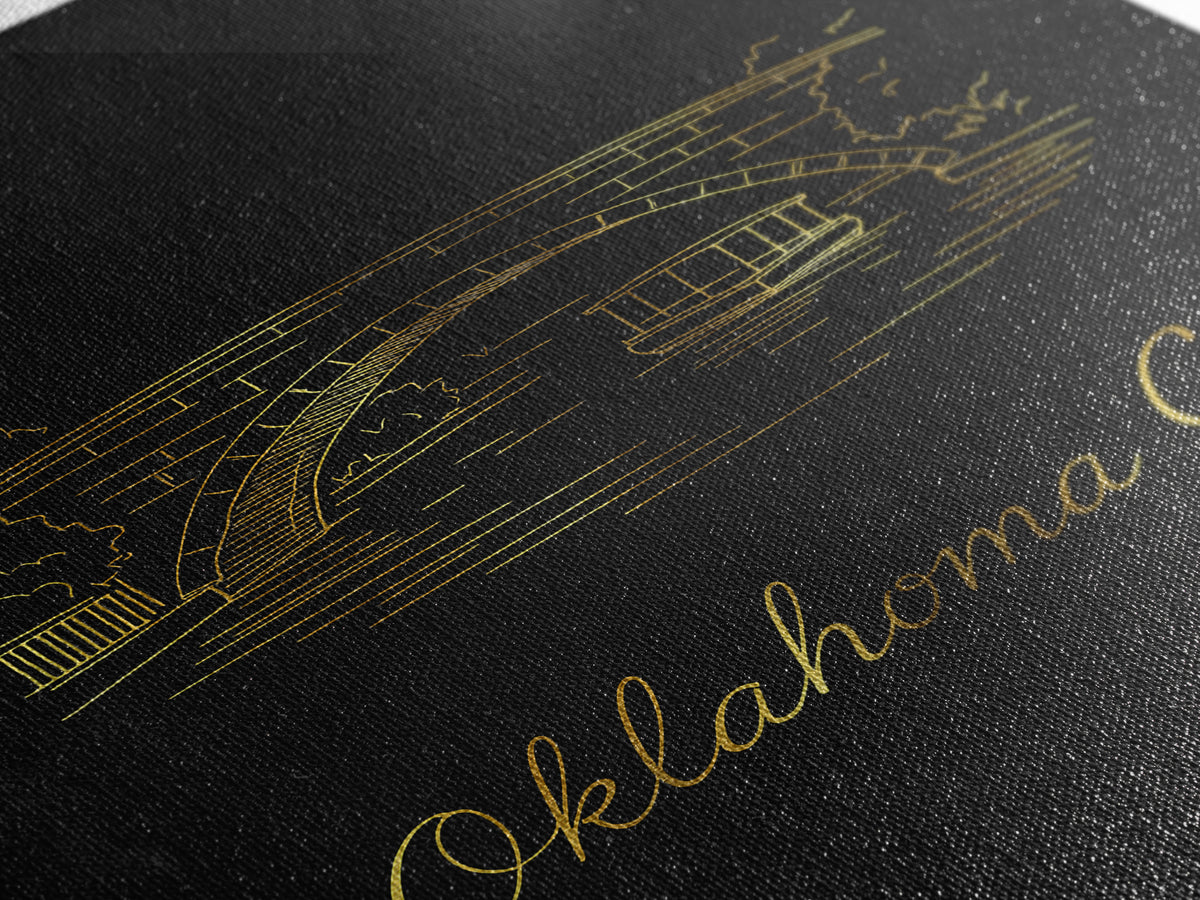 Oklahoma City Travel Poster, Framed Canvas Print, Black Gold Minimalist Art, Oklahoma City Art Print, Fine Art Print, Gift For Travelers