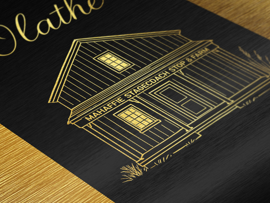 Olathe Kansas Travel, Metallic Gold Art, Wood Framed Art, Metal Art, Minimalist Wall Art, Destination Gift, Bedroom Wall Art