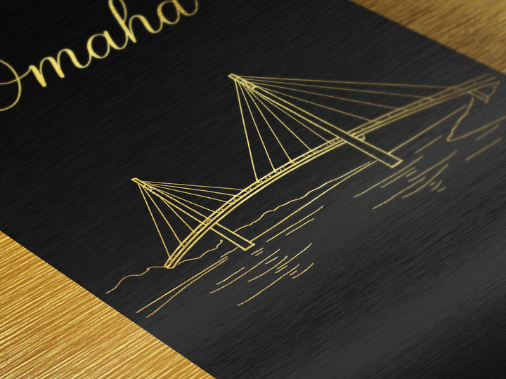 Omaha Nebraska Art, Metallic Gold Art, Wood Framed Art, Metal Art, Anniversary Gift, Entryway Wall Print, Bedroom Wall Art