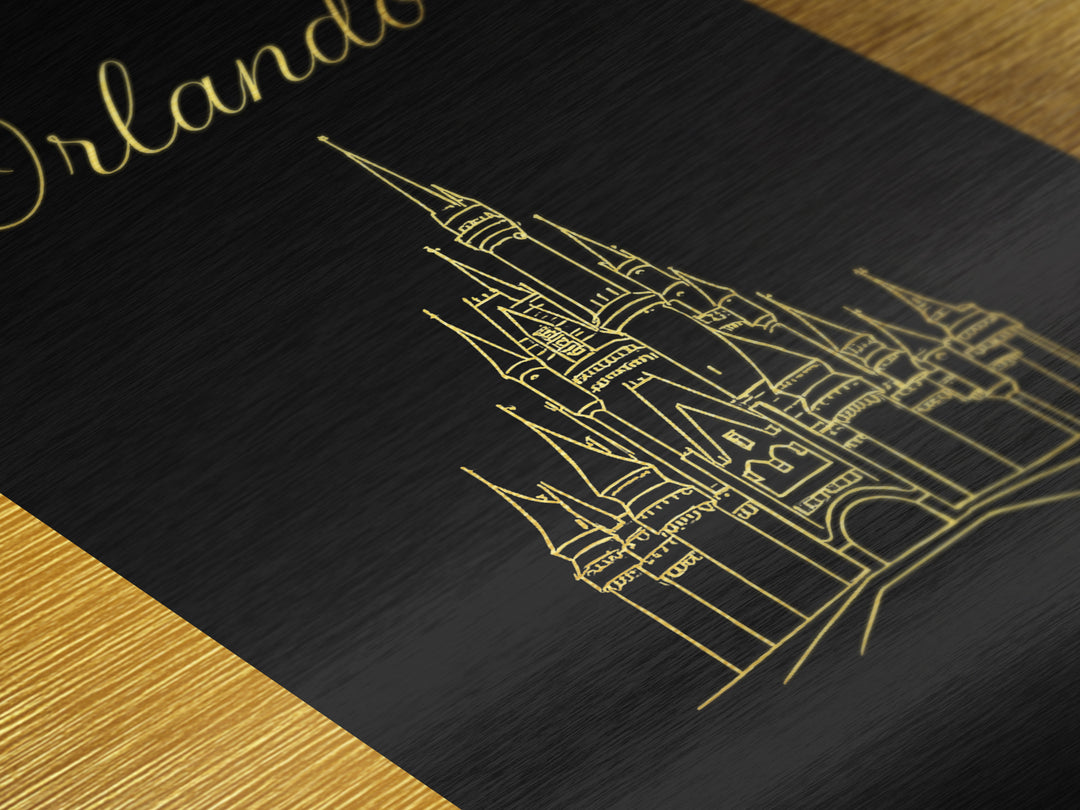 Orlando Florida Travel, Metallic Gold Art, Wood Framed Art, Metal Art, Minimalist Wall Art, Destination Gift, Bedroom Art